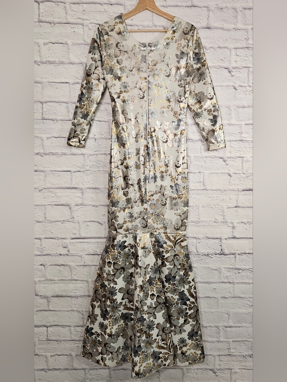 Vintage Metallic Floral Fit Flare Maxi Dress Formal Evening Gown - Picture 2 of 16